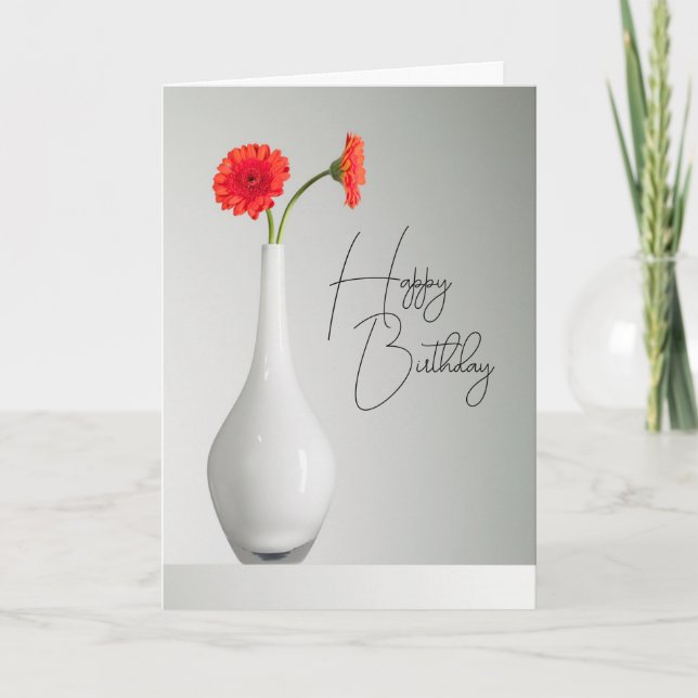 Carte Joyeux Anniversaire | Gerbera Orange dans un Vase (Devant)