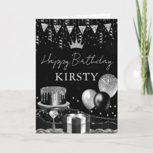 Carte Joyeux Anniversaire Glamour Noir & Argent