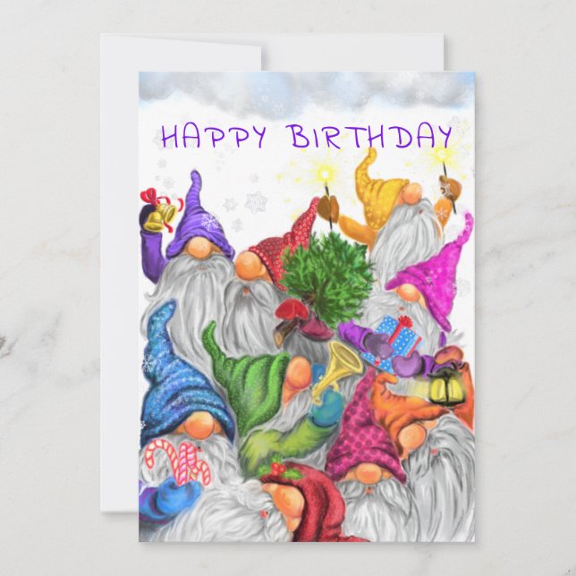 Carte Joyeux Anniversaire - Gnomes Anniversaire Célébrat (Devant)