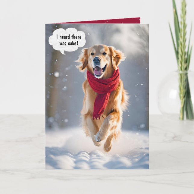 Carte Joyeux Anniversaire Golden Retriever En Neige (Devant)