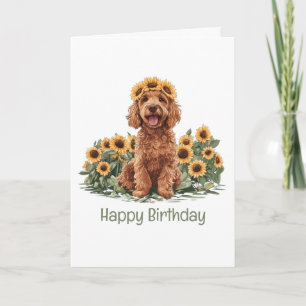Carte Joyeux Anniversaire Goldendoodle Chien Tournesol C