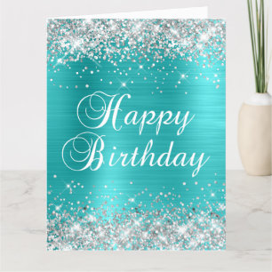 Carte Joyeux Anniversaire Grand Bleu Turquoise Paillette