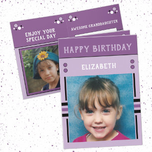 Carte Joyeux anniversaire grand-fille nom photo violet