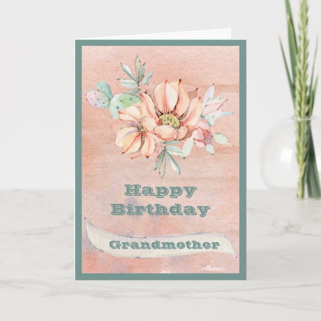 Carte Joyeux anniversaire grand-mère aquarelle Cactus (Devant)