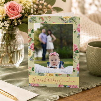 Carte Joyeux Anniversaire Grand-Mère Photo Floral 