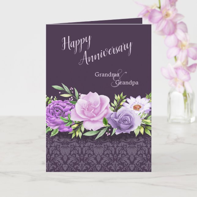 Carte Joyeux Anniversaire Grand-parents pourpre Rose Dam (Orchidée)