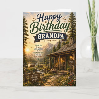 Carte Joyeux Anniversaire Grand-Père Chalet Rustique 