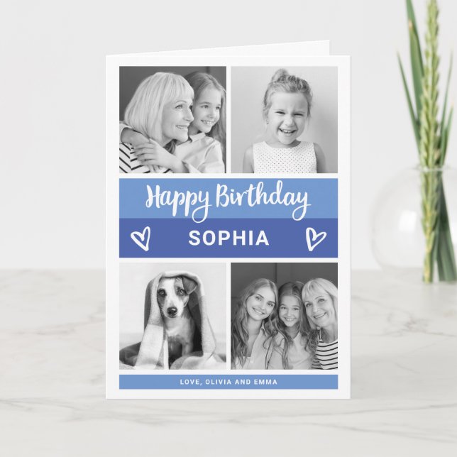Carte Joyeux anniversaire | Grille photo bloc couleur bl (Devant)