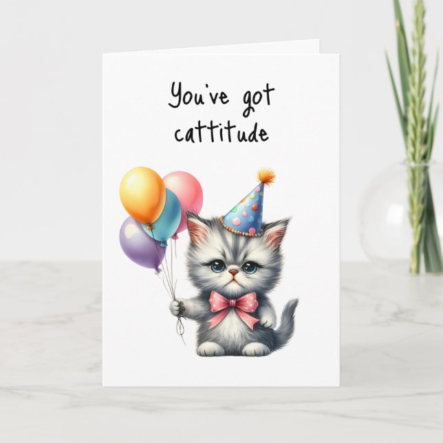 Carte Joyeux Anniversaire Grumpy Cat Cattitude Ballons (Devant)