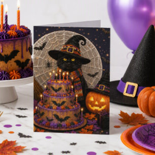 Carte Joyeux Anniversaire Halloween Chat Noir Effrayant 
