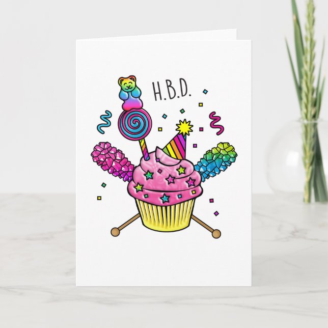 Carte Joyeux anniversaire HBD Gummy Bear Cupcake (Devant)