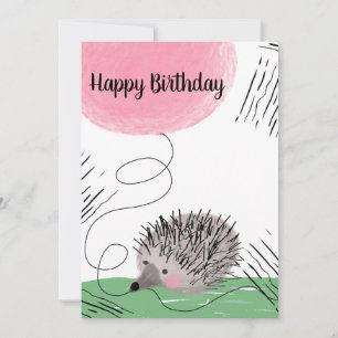 Carte Joyeux Anniversaire Hérisson Doodle Aquarelle