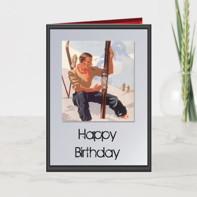Carte Joyeux anniversaire - Heure de ski (Devant)