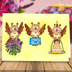 Carte Joyeux Anniversaire Hiboux par Nicole Janes