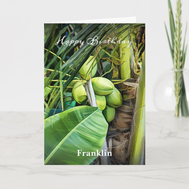 Carte Joyeux Anniversaire Hommes Cocotiers Arbres Tropic (Devant)