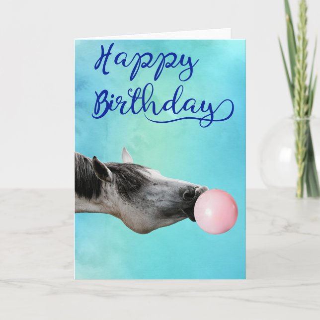 Carte Joyeux Anniversaire Horse Blowbble (Devant)