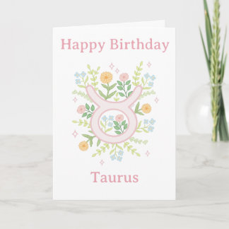 Carte Joyeux Anniversaire Illustration Florale Taureau
