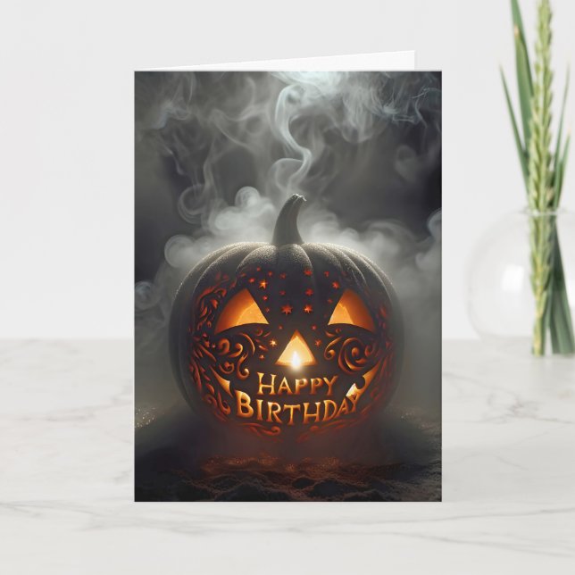 Carte Joyeux anniversaire Jack-o-lanterne dans la fumée (Devant)
