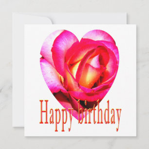 Carte Joyeux anniversaire jaune rouge rose coeur