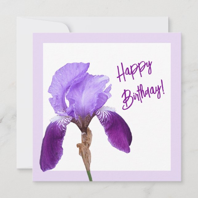 Carte Joyeux anniversaire joli iris violet boho floral m (Devant)