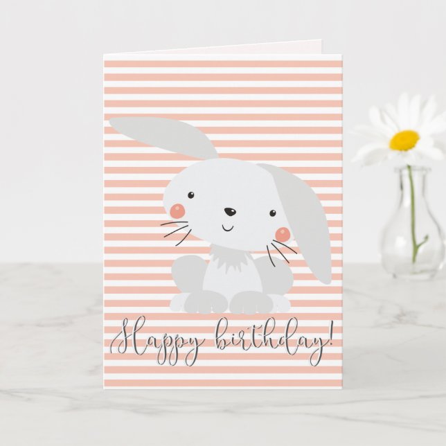 Carte Joyeux Anniversaire - Joli Lapin Enfants (Petite plante)