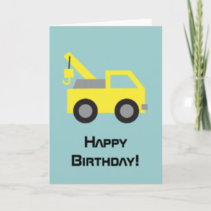 Carte Joyeux anniversaire, joli véhicule jaune pour enfa