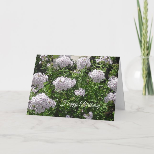 Carte Joyeux anniversaire Jolie Fleurs blanches et viole (Devant)