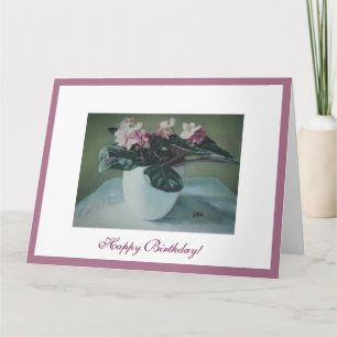 Carte Joyeux anniversaire jolie violette rose art floral