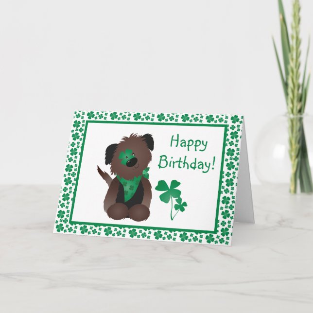 Carte Joyeux Anniversaire Jour Chien Shamrock Vert (Devant)