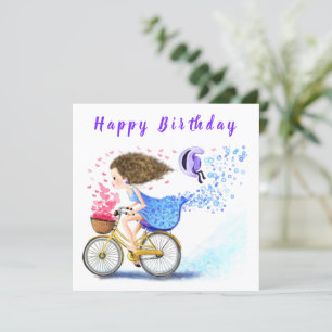 Carte Joyeux Anniversaire - Joyeuse Jeune Fille Sur Un V