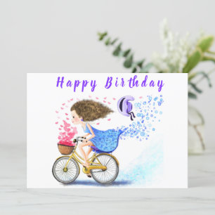Carte Joyeux Anniversaire - Joyeuse Jeune Fille Sur Un V