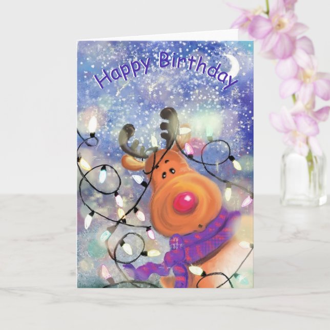 Carte Joyeux anniversaire - Joyeux renne - Amusant (Orchidée)