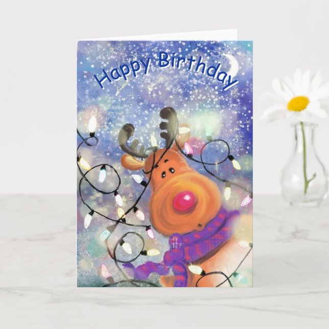 Carte Joyeux anniversaire - Joyeux renne - Spécial (Petite plante)