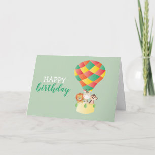 Carte Joyeux Anniversaire Jungle Animaux Hot Air Balloon