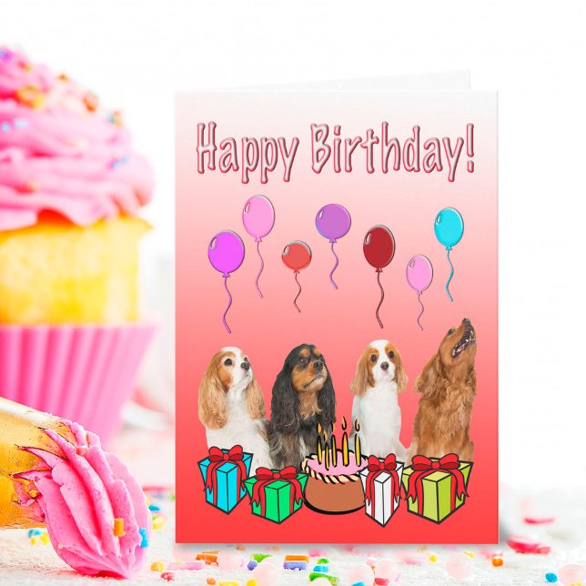 Carte Joyeux Anniversaire King Charles Spaniels Ballons (Créateur téléchargé)