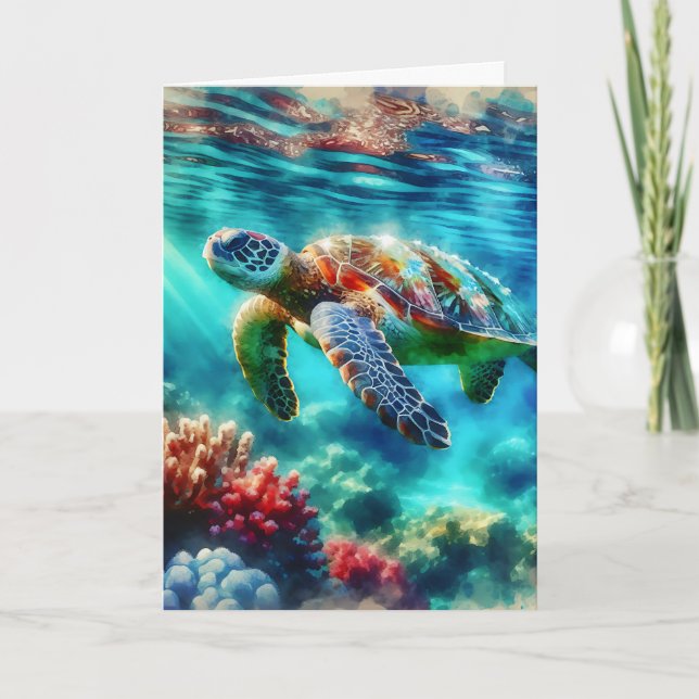 Carte Joyeux anniversaire | La natation des tortues de m (Devant)