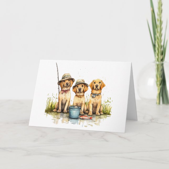Carte Joyeux anniversaire Labrador Retriever Dogs Fishin (Devant)