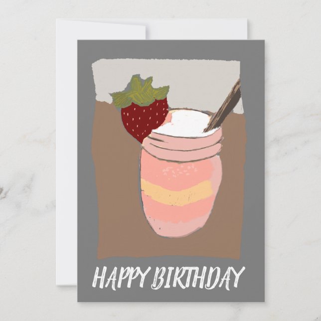 Carte Joyeux anniversaire Lait fraise Shake Illustration (Devant)