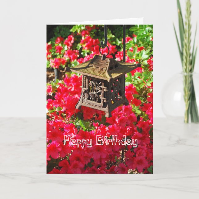 Carte Joyeux anniversaire Lanterne japonaise et Azalées (Devant)