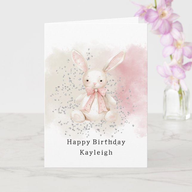 Carte Joyeux Anniversaire Lapin Mignon avec Ruban (Orchidée)