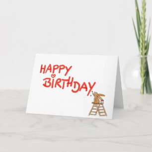 Carte Joyeux anniversaire - Lapin sur l'échelle