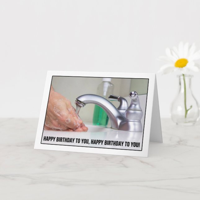 Carte Joyeux Anniversaire Laver à la main Coronavirus Hu (Petite plante)