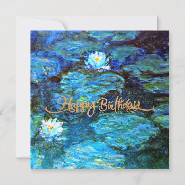 Carte Joyeux Anniversaire, Lys d'Eau (bleu), (Devant)