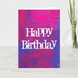 Carte Joyeux Anniversaire Magenta et Bleu peinture Abstr