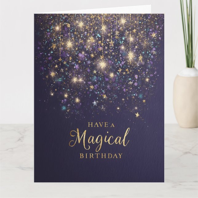 Carte "Joyeux Anniversaire Magique" avec Paillettes et É (Devant)
