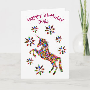 Carte Joyeux Anniversaire Magique Unicorn Flower Personn