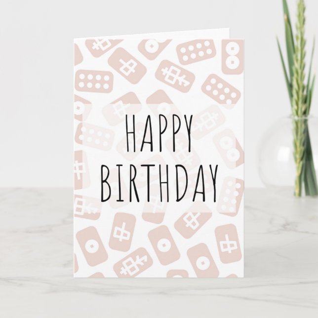 Carte Joyeux anniversaire - mahjong tuiles rose clair (Devant)