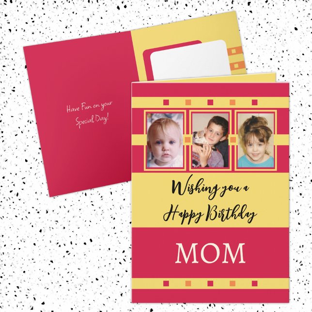 Carte Joyeux anniversaire Maman ajouter 3 photos rouge j (Créateur téléchargé)