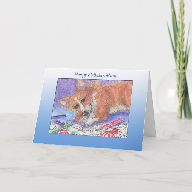 Carte Joyeux anniversaire, maman, chien de Corgi et livr (Devant)