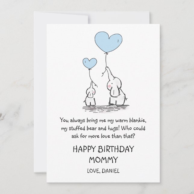 Carte Joyeux anniversaire maman éléphants mignonne (Devant)